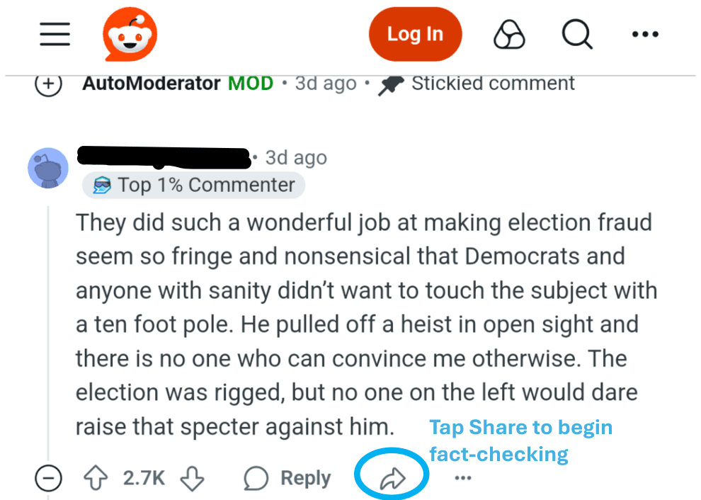 Screenshot of sharing from Reddit