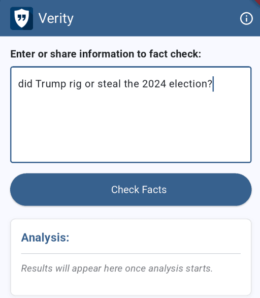 Screenshot of Verity text entry