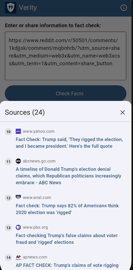 Screenshot of Verity sources
